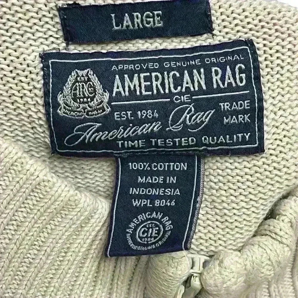 American Rag 1/4 Quarter Zip Knit Sweater Men's L Long Sleeve Light Tan